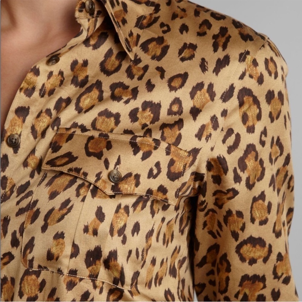 Lauren Ralph Lauren Animal Print Front Pockets Button Down Shirt Sz S/P EUC